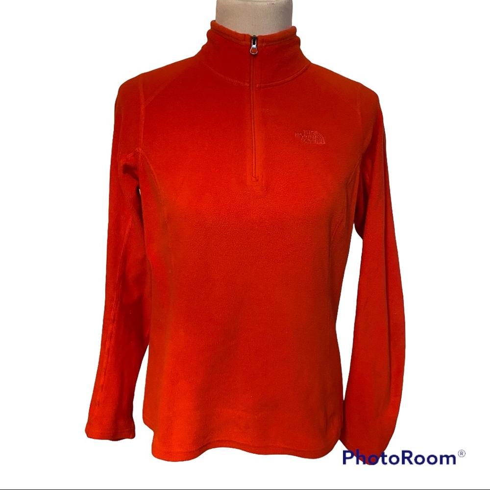 THE NORTH FACE TOP 1/4 ZIP ORANGE FLEECE LONG SLEEVE LIGHTWEIGHT SIZE S